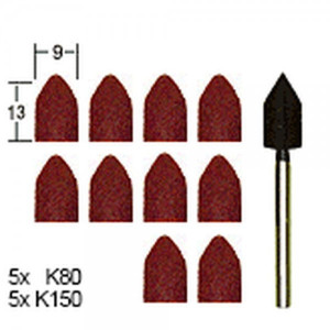 Proxxon Schleifkappenträger 9 mm je 5 Schleifkappen Korn 80 + 150 28987