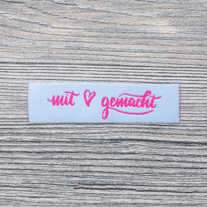 DORTEX|10 Webetiketten "mit Herz gemacht" | pink auf hellblau | 2go