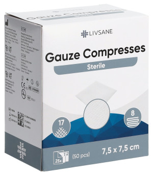 Livsane Mullkompresse 7.5x7.5cm steril - 2 x 25 Stk.