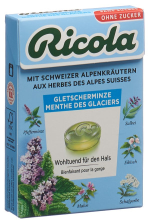 Ricola Kräuterbonbons Gletscherminze ohne Zucker mit Stevia Box 50 g