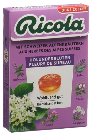 Ricola Kräuterbonbons Holunderblüten ohne Zucker mit Stevia Box 50 g