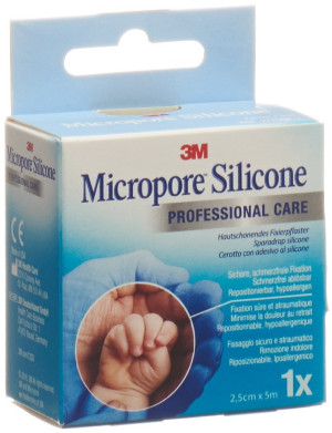 3M Micropore Silicone Heftpflaster - 2.5cm x 5.0m, 1 Stk.