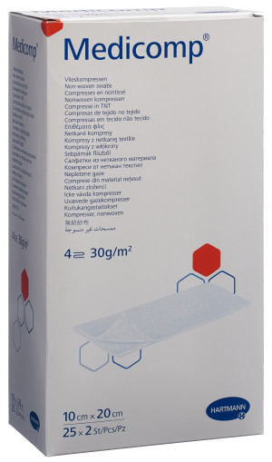 Medicomp Vlieskompressen 4 lagig, 10x20cm steril - 25x2 Stk.