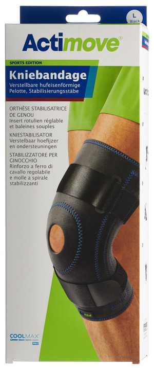 Actimove Sport Kniebandage Verstellbare Pelotte + Stabilisierungsstäbe - Grösse L