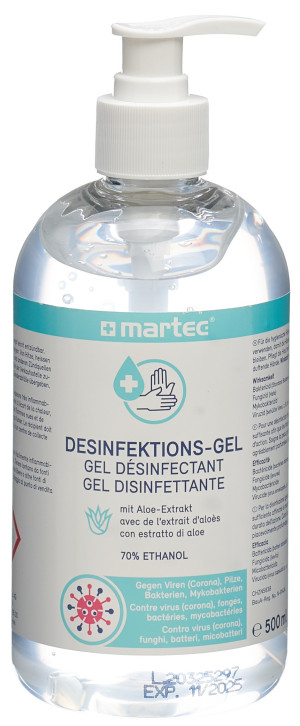 Martec Hände-Desinfektionsgel mit Spender- 500ml