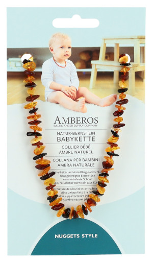Amberos Natur Bernstein Babykette Honigfarbene Nuggets - 1 Stk.