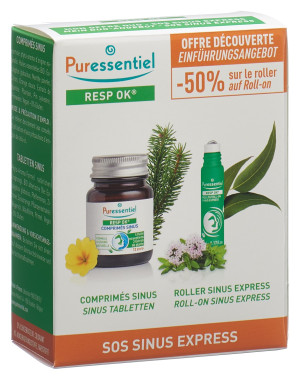 Puressentiel SOS Sinus Express Stirnhöhlen Tabletten + Roll-on - 1 Set