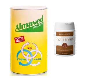 Set: Almased Vitalkost 500g mit Flohsamenkapseln 90 Stk.