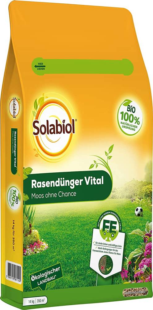 Solabiol Rasendünger Vital - Moos ohne Chance, rein organischer Dünger, 14 kg Sack für 350 m² (2,85 EUR / kg)