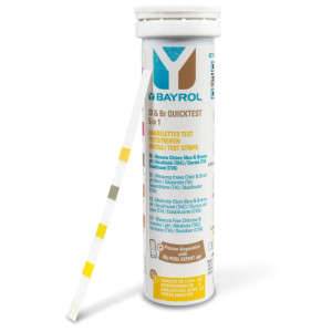 Bandelettes d'analyse 5 en 1 Bayrol Quicktest Cl&Br/pH/TH/TAC/CYA