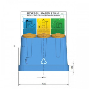 Pojemnik do segregacji 3 x 120L Trojak Mini z edukacyjną planszą