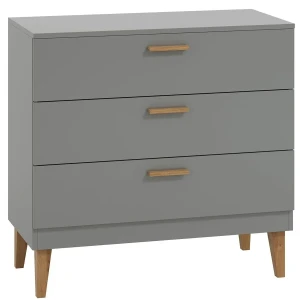 Szara komoda z trzema szufladami na drewnianych nóżkach - Branos 3X