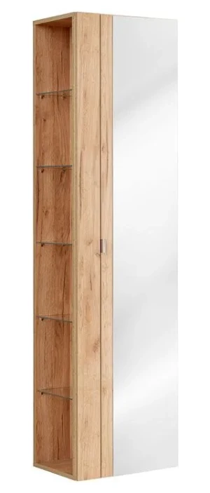 Pionowa podwieszana szafka łazienkowa z lustrem - Lunios 6X Dąb