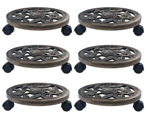 Brązowe stojaki na kółkach pod donice - Carina 2X