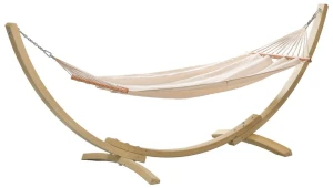 Drewniany hamak do ogrodu ze stelażem ecru - Olisa 3X