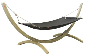 Grafitowy drewniany hamak ogrodowy ze stelażem - Mariza