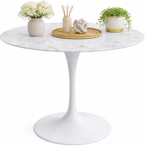 Biały marmurowy stół z metalową podstawą - Soniro 2X