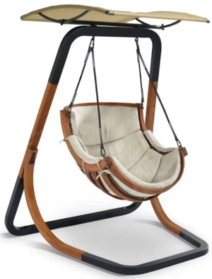 Beżowy fotel wiszący z daszkiem - Oreso 3X