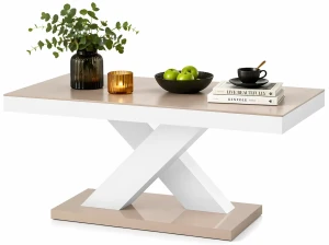 Nowoczesny rozkładany ławostół beżowo-biały połysk - Starki 3X