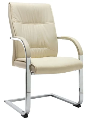 Kremowe tapicerowane krzesło biurowe na płozach - Elasi 2X