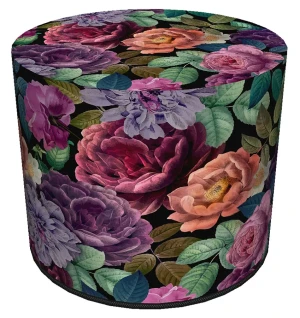 Okrągła tapicerowana zielono-różowa pufa w kwiaty - Majoris
