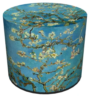 Okrągła tapicerowana niebieska pufa z drzewkiem - Majoris