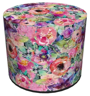 Okrągła tapicerowana wielobarwna pufa w kwiaty - Majoris