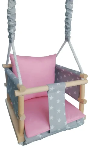 Różowo-szara huśtawka dla dziewczynki 3w1 - Lumok