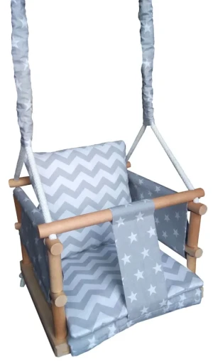 Szara drewniana huśtawka dziecięca 3w1 - Lumok