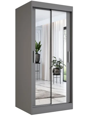 Antracytowa szafa przesuwna z lustrem - Kukkin 2X