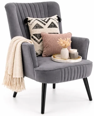 Popielaty fotel welwetowy do salonu - Estan