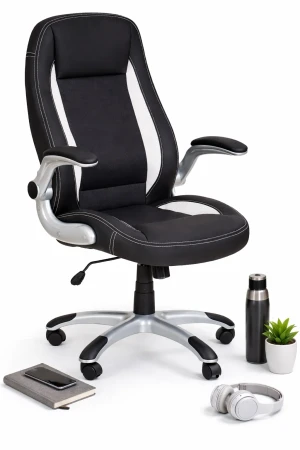 Czarny fotel obrotowy tapicerowany do komputera - Madsen