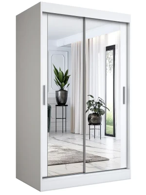 Nowoczesna biała szafa przesuwna z lustrem 120 - Kukkin 3X