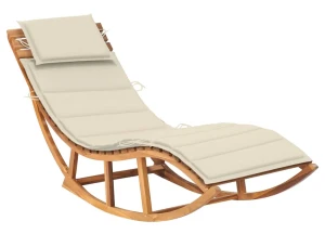 Kremowy jednoosobowy drewniany leżak ogrodowy - Izarra 3X