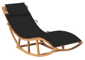 Czarny bujany leżak ogrodowy z litego drewna - Izarra 3X