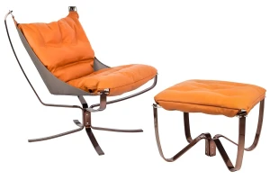Pomarańczowy fotel wypoczynkowy z podnóżkiem - Louni