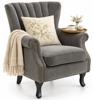 Szary welurowy wygodny fotel wypoczynkowy - Lorus