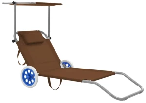Brązowy leżak ogrodowy do opalania z kółkami - Giwio