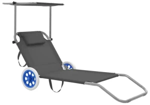 Szary leżak ogrodowy z kółkami - Giwio