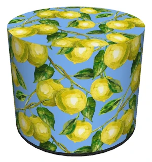 Niebiesko-żółta okrągła pufa dekoracyjna młodzieżowa - Mikin