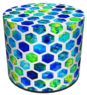 Niebiesko-zielona okrągła tapicerowana pufa ozdobna - Mikin