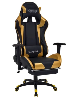Czarno-złoty fotel gamingowy regulowany - Gilvo