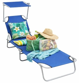 Niebieski leżak ogrodowy z zadaszeniem - Riogix