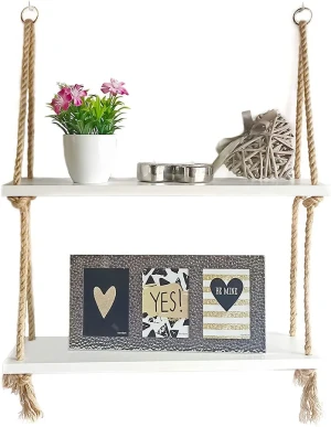 Biała półka wisząca z linami - Toller 2X