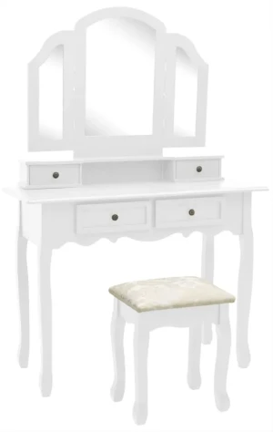 Biała toaletka ze stołkiem - Amber