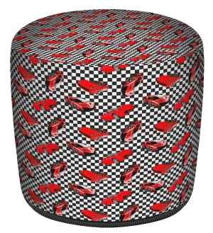 Czerwono-czarna okrągła pufa dziecięca z autami - Audrey