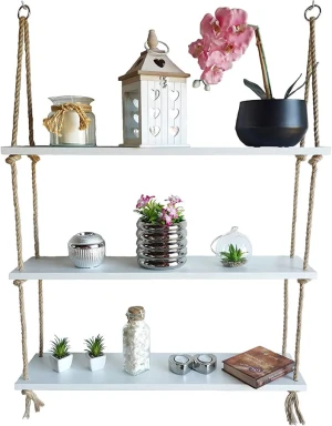 Biała półka ścienna na linach - Stelo 3X