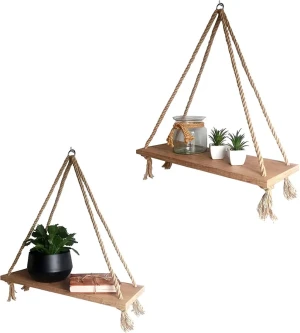 Komplet dwóch dębowych półek na linach - Linet 2X