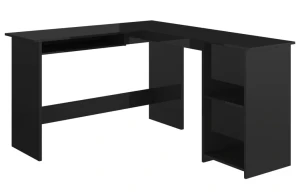 Czarne biurko kątowe z półkami połysk - Lorenza 4X