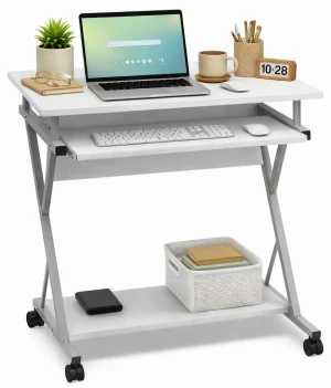Białe małe komputerowe biurko na kółkach - Kalisto